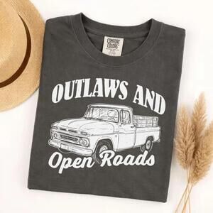S Outlaws And Open Roads Pickup Truck T-Shirt, Western Graphic Tee